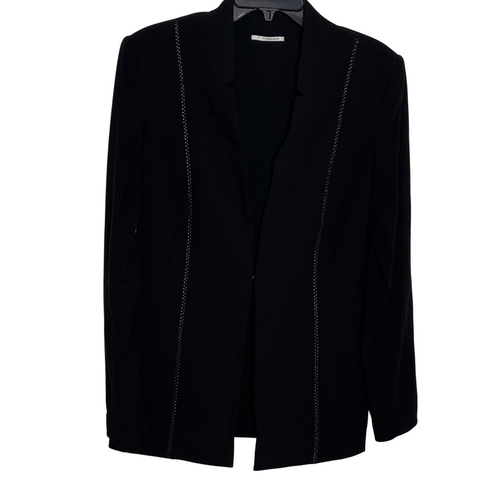 Tahari Black Blazer Jacket Womens Size 12 Hook Eye Career Office Chic